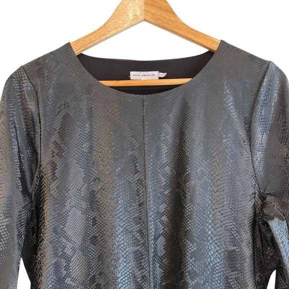 Good American Black Snakeskin Print Faux Leather Long Sleeve Bodysuit - Picture 5 of 9
